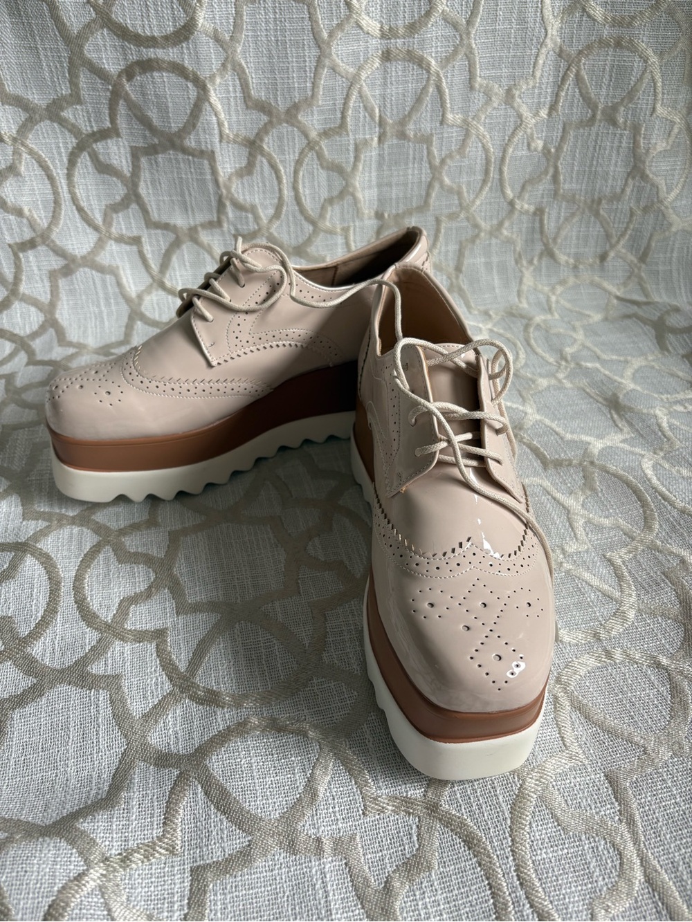 Women's Platform Wingtip Oxfords in Nude Beige